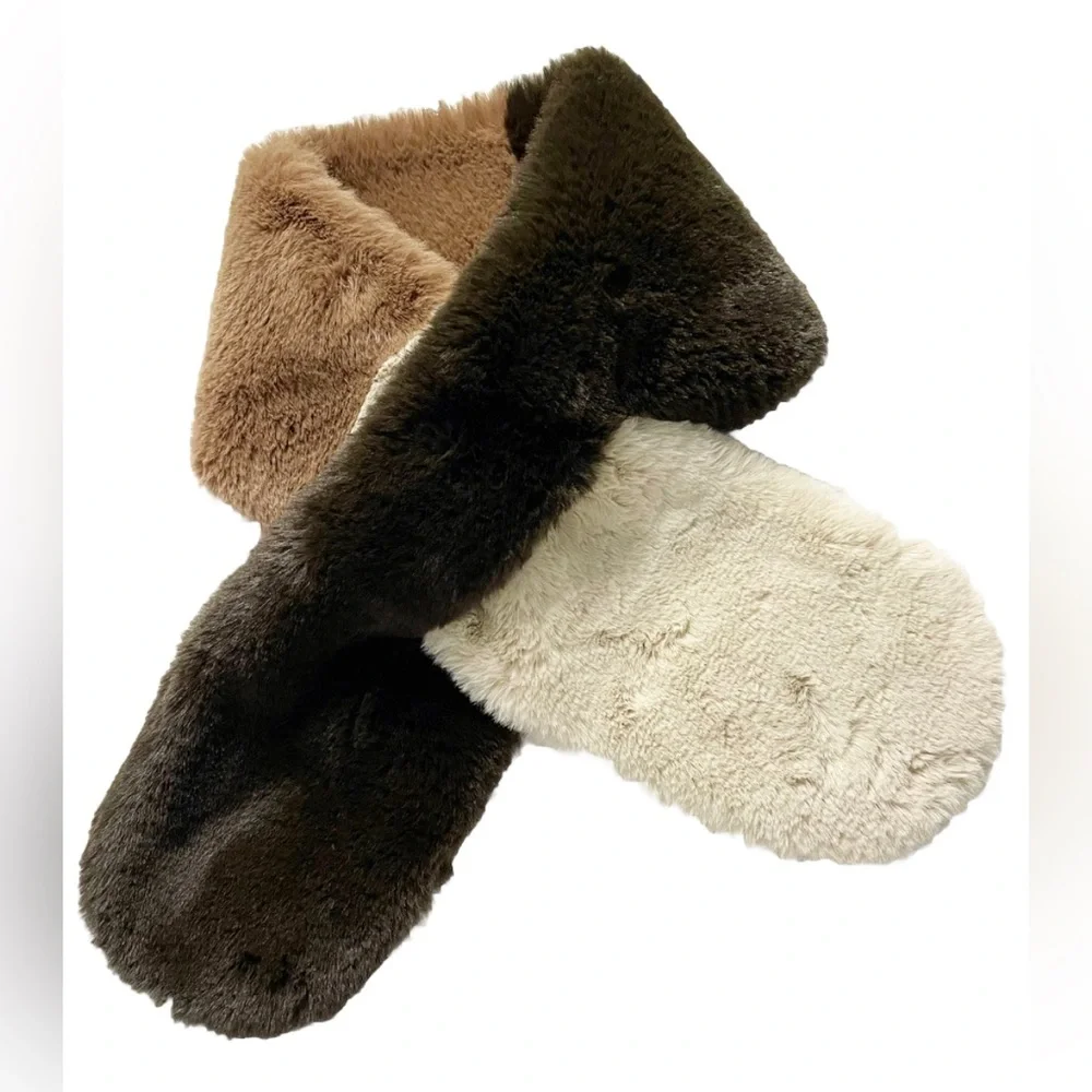 Echo Faux Fur Pull Through Scarf Brown Ivory Colorblock One Size - Picture 2 of 7